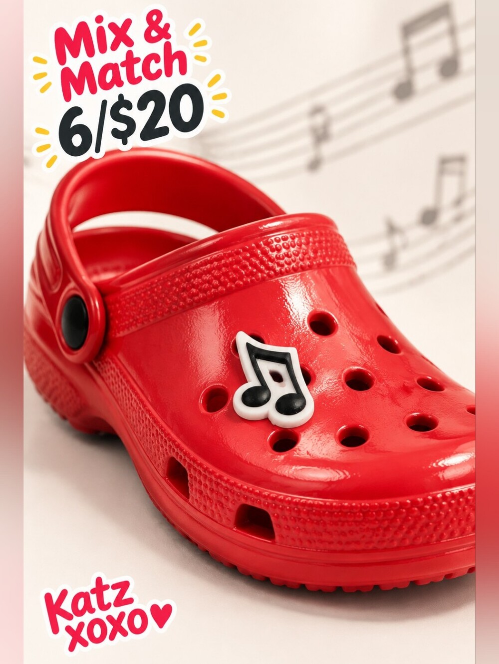 Music Note Croc Shoe Charm Black White Double Eighth Note Musician Jibbitz Style